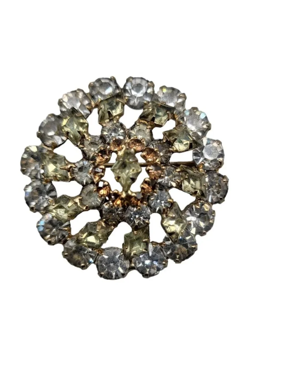 MCM Layered Cluster Brooch Round Crystal Navette Rhinestone Pin Unsigned Vintage